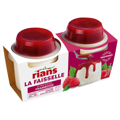 Faisselle Fromage Blanc nature coulis framboise RIANS - 2 pots de 120g