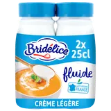 Crème fluide légère  12% de matière grasse UHT BRIDELICE, 2 bouteillesde 25cl