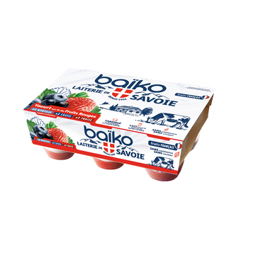 Yaourts sucré au lait entier aux fruits rouges BAIKO, 6x125g