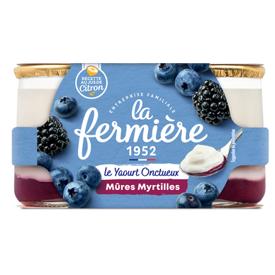 Yaourts brassés sur lit de mûres myrtilles LA FERMIERE - 2 pots de 160g