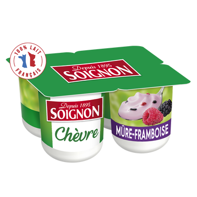 Yaourts brassés au lait de chèvre mûre framboise SOIGNON  - 4 pots de125g