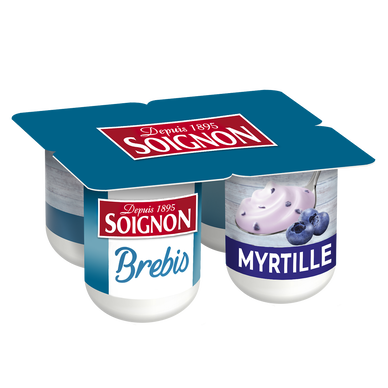 Yaourts brassés au lait de brebis myrtille SOIGNON  - 4 pots de 110g