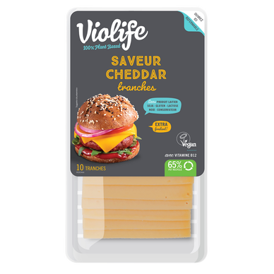 Tranches saveur cheddar préparation alimentaire à base d'huile de noixcoco, VIOLIFE 200g
