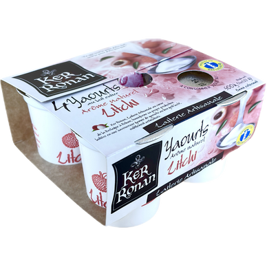 Yaourt étuvé lait entier arôme naturel litchi KER RONAN 4x125g