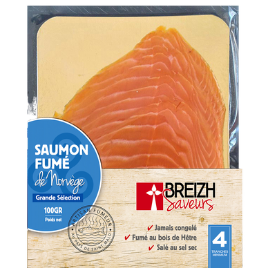 Saumon fumé de Norvège, grande sélection, BREIZH SAVEUR, 4 tranches100g