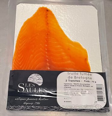 Truite fumée 2 tranches, LES SAULES, paquet de 70g