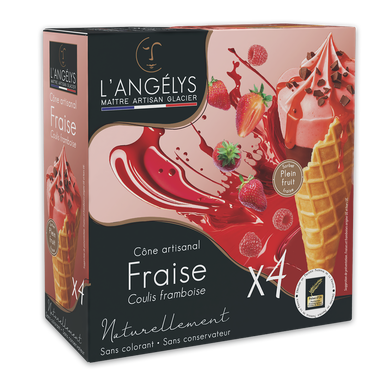Cône sorbet fraise coulis framboise L'ANGELYS 300g
