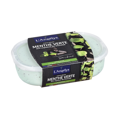 Crème glacée menthe verte copeaux chocolat L'ANGELYS 500g