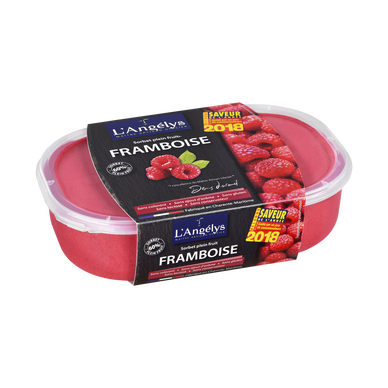 Sorbet plein fruit à la framboise ANGELYS, pot de 500g