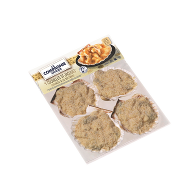 Coquilles St-Jacques surgelées cuisinées à la bretonne 50% de noix  LACOMPAGNIE ARTIQUE, 4 x110g