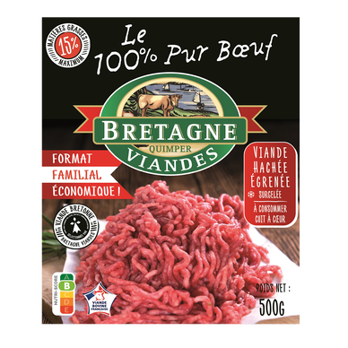 Viande hachée égrenée 100% pur boeuf 15%mg BRETAGNE VIANDE, 500g