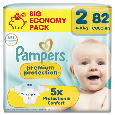 Couches PAMPERS Premium Protection taille 2 4kg-8kg x82