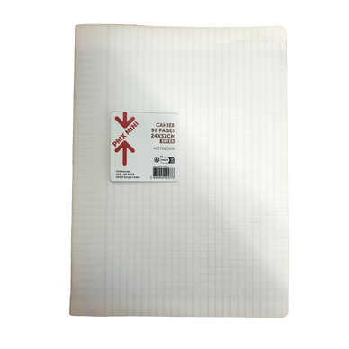Cahier piqure PRIX MINI 24x32cm 96 pages seyes 80g-couverture polypropylène translucide