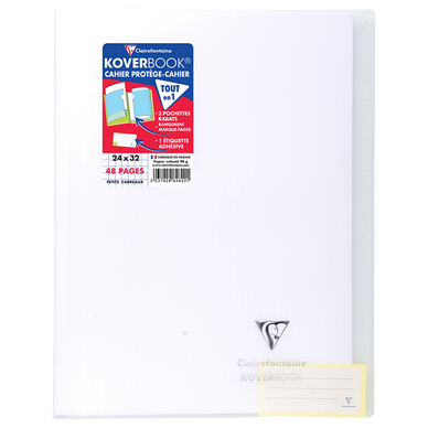Cahier piqûre 24x32cm 48p petits carreaux incolore - KOVERBOOK