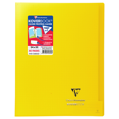Cahier piqûre 24x32cm 48p petits carreaux jaune - KOVERBOOK