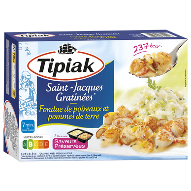 Plat cuisiné individuel Noix de St Jacques gratinées et fondue de poireaux pommes de terre TIPIAK, 310g