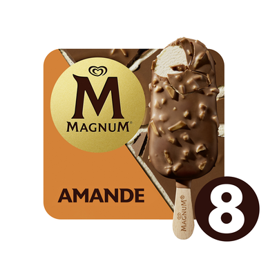 Glace en bâtonnet à la vanille et aux amandes MAGNUM x8 soit 600g