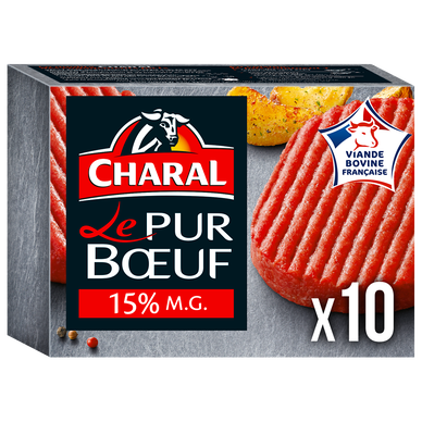 Steaks hachés pur boeuf 15% MG CHARAL, 10X100g (1kg)