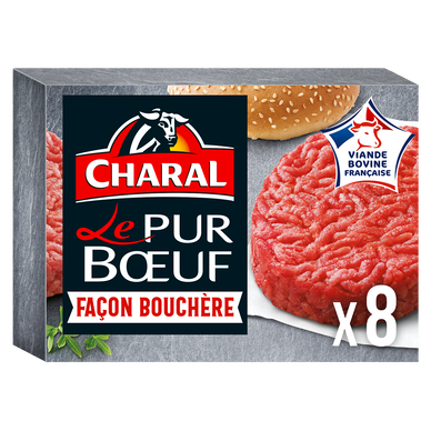 Steaks hachés pur boeuf Facon Bouchère CHARAL, 8x100g (800g)