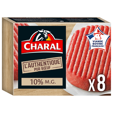 Steaks hachés pur boeuf 10% MG, L'Authentique CHARAL, 8X125g (1kg)