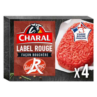 Steaks hachés pur boeuf 12% MG, Label Rouge Façon Bouchère CHARAL, 4x110g (440g)