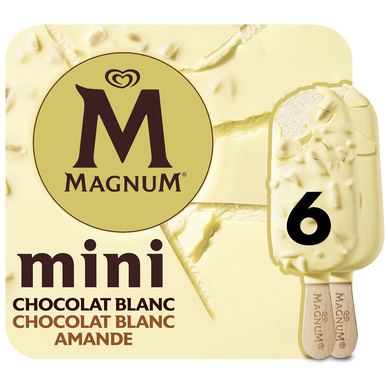 Glace à la vanille enrobage chocolat blanc & amandes MAGNUM - x6 - 267g