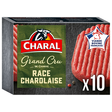 Steaks hachés pur boeuf 12% MG, Grand Cru Charolais CHARAL, 10x100g (1kg)