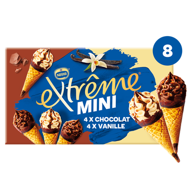 Minis Cônes glacés vanille + chocolat EXTREME x8 312g