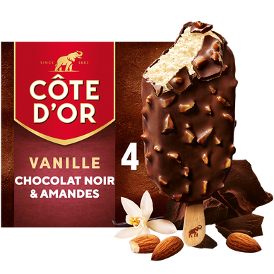 Bâtonnets glacés Vanille Noir Amandes COTE D'OR x4 260g