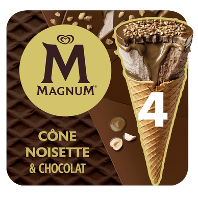 Glace cône noisette & chocolat MAGNUM x4 260g