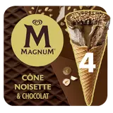 Cône noisette & chocolat MAGNUM x4 260g