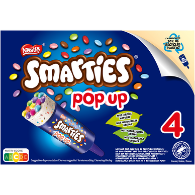 Glace a la vanille et bonbons aux chocolat au lait SMARTIES POP UP