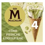 Glace cône pistache et chocolat blanc MAGNUM x4 260g