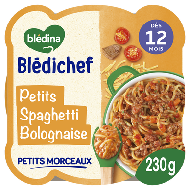 BLEDINA BLEDICHEF - Plat bébé du midi Spaghetti à la bolognaise, dès 12 mois - 230g - Repas bébé
