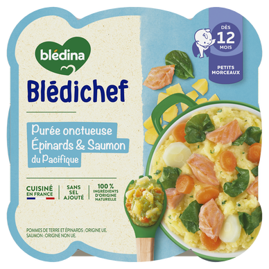 BLEDINA BLEDICHEF - Plat bébé Purée épinards et saumon Pacifique, dès12 mois - 230g