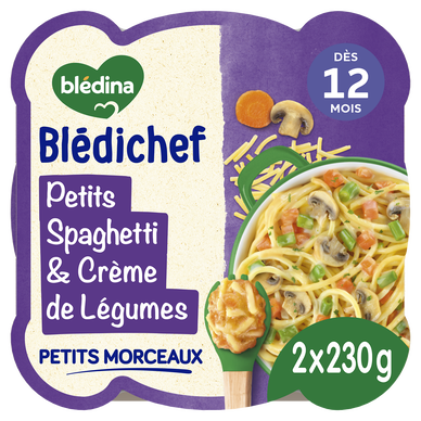 BLEDINA BLEDICHEF - Spaghetti et crème de légumes, dès 12 mois - 2x230g - Repas bébé