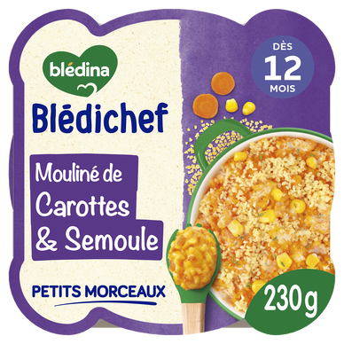 BLEDINA BLEDICHEF - Mouliné de carottes et semoule, dès 12 mois - 230g- Repas bébé