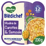 BLEDINA BLEDICHEF - Mouliné de carottes et semoule, dès 12 mois - 230g- Repas bébé