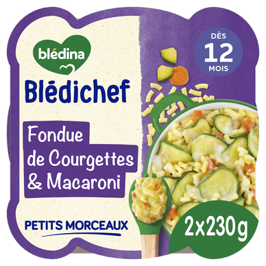 BLEDINA BLEDICHEF - Fondue de courgettes et petits macaronis, dès 12 mois - 2x230g - Repas bébé