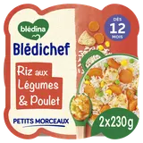 BLEDINA BLEDICHEF - Plat bébé du midi Riz aux légumes poulet, dès 12 mois - 2x230g - Repas bébé