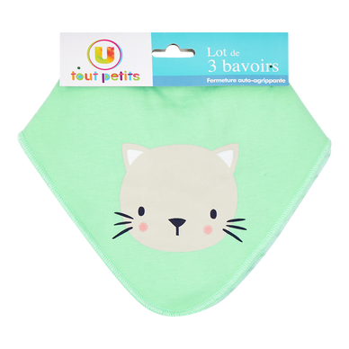 Lot de 3 bavoirs bandana jersey velcro