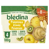BLEDINA BLEDICHEF - Purée de fruits bébé pommes kiwi ananas, dès 8 mois - 4x100g