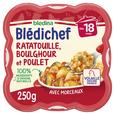 BLEDINA BLEDICHEF - Plat bébé ratatouille boulghour poulet, dès 18 mois - 250g - Repas bébé
