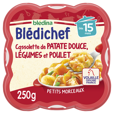 BLEDINA BLEDICHEF - Plat bébé légumes patates douces poulet, dès 15 mois - 250g - Repas bébé