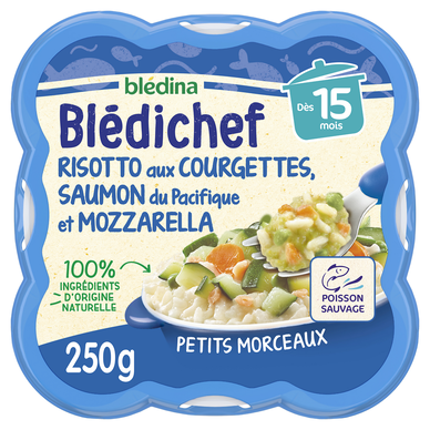 BLEDINA BLEDICHEF - Plat bébé du midi Risotto aux courgettes saumon mozzarella, dès 15 mois - 250g - Repas bébé