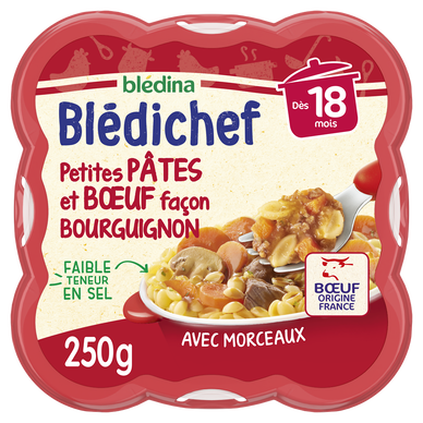 BLEDINA BLEDICHEF - Plat bébé légumes pâtes boeuf bourguignon, dès 18mois - 250g - Repas bébé