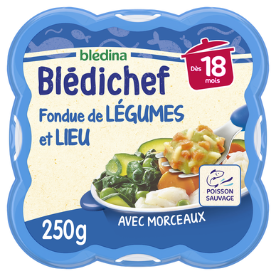 BLEDINA BLEDICHEF - Plat bébé du midi Fondue de légumes et lieu, dès 18 mois - 250g - Repas bébé