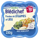 BLEDINA BLEDICHEF - Plat bébé du midi Fondue de légumes et lieu, dès 18 mois - 250g - Repas bébé