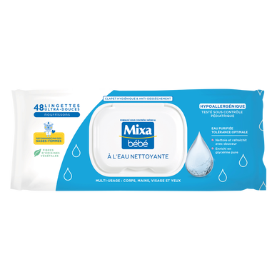 Lingettes à l'eau nettoyante peaux sensibles MIXA BÉBÉ x48