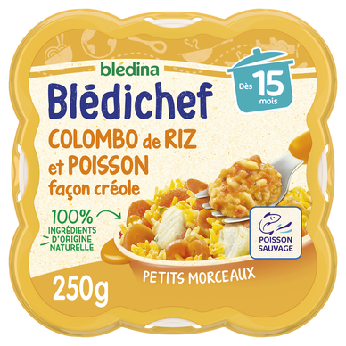 BLEDINA BLEDICHEF - Plat bébé du midi Colombo de riz et poisson façoncréole, dès 15 mois - 250g - Repas bébé